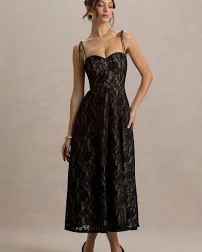 Club L “Sheridan” Black Lace Midi Dress