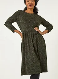 Roman Geometric Pocket Stretch Midi Dress